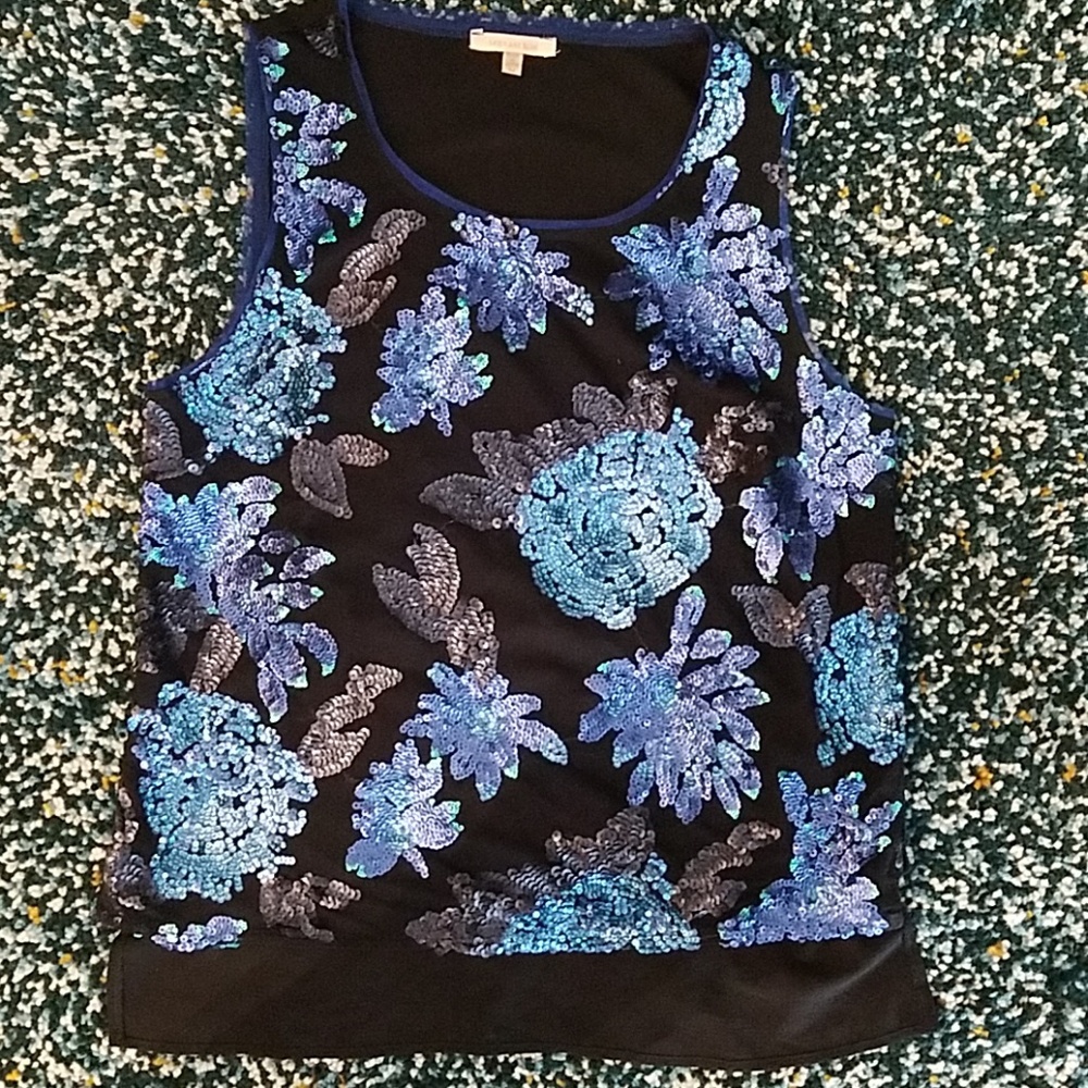 Floral Sequin Sleeveless Blouse